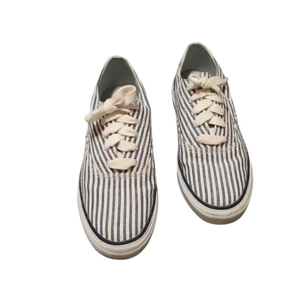 Sperry Pinstriped Topsider Sneaker Blue & White 9.5 - Picture 4 of 9